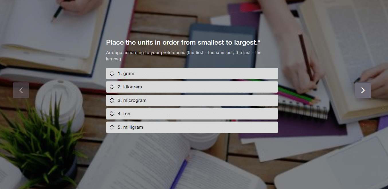 Question type - Ordering (drag & drop)