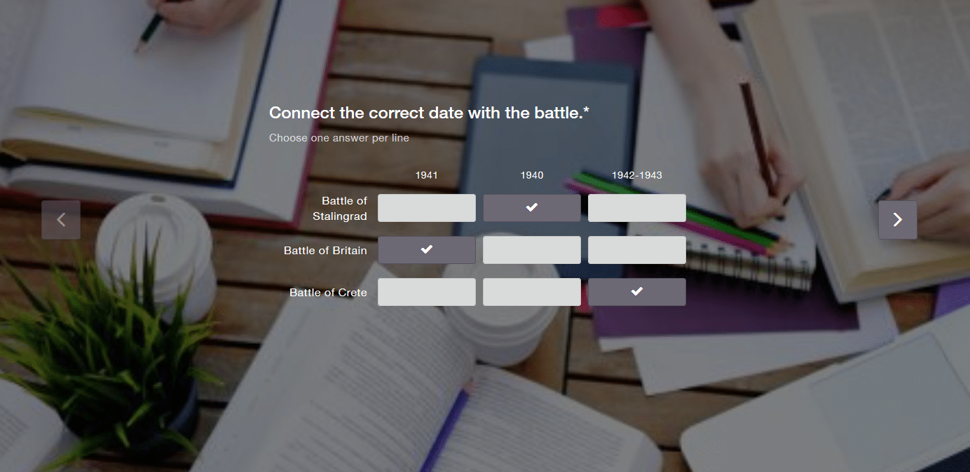 Question type - matrix with single choices