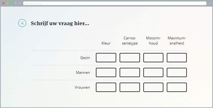 Matrix-vraag met tekstinvoer